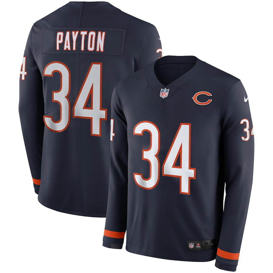 Men Chicago Bears #34 Payton blue  Limited NFL Nike Therma Long Sleeve Jersey->chicago bears->NFL Jersey